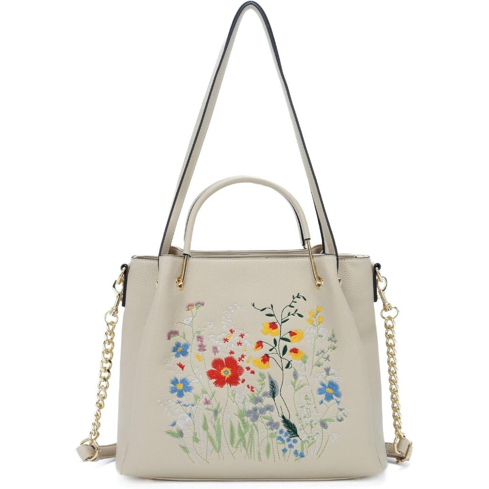 Women's Top Handle Soft Vegan Leather Shoulder Embroidered Designer Tote bags